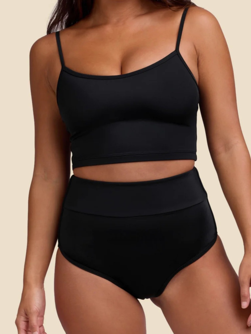 Jolyn Black High-Waist Bikini Brief with Long Line bikini top